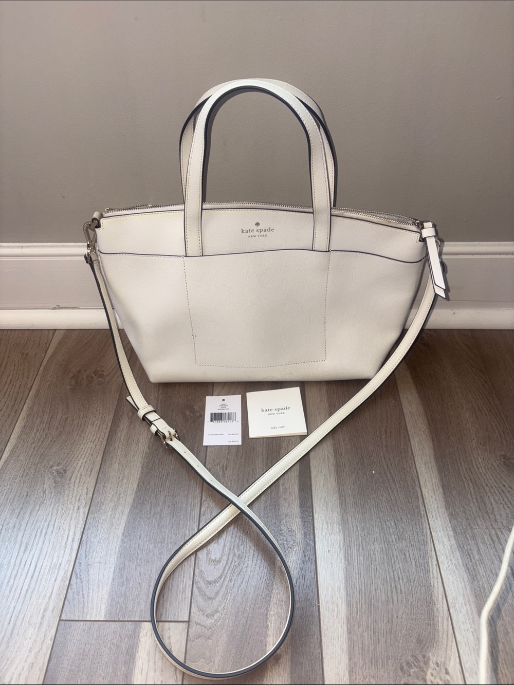 kate spade White Leather Shoulder Tote with Detachable Crossbody Strap